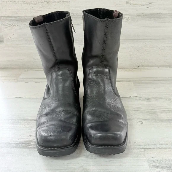 Harley Davidson Men’s Size 10.5 Black Leather Size Zip Riding Boots Square Toe